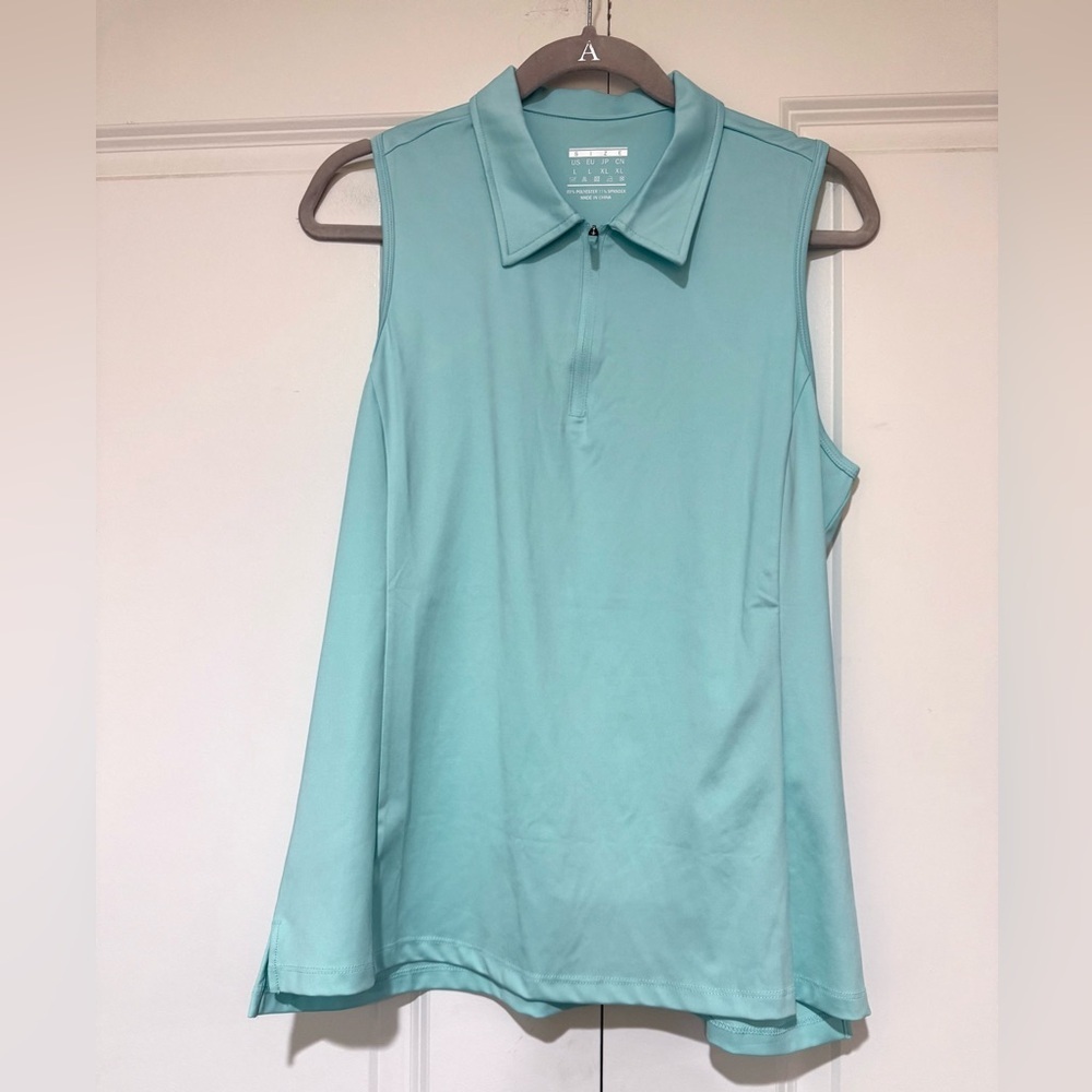 Sleeveless Collared Polo Top - Aqua NWOT